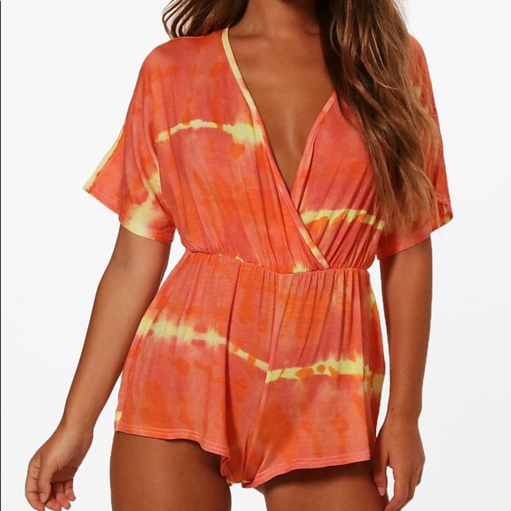 Boohoo Petite Victoria Tie Dye Kimono Playsuit
